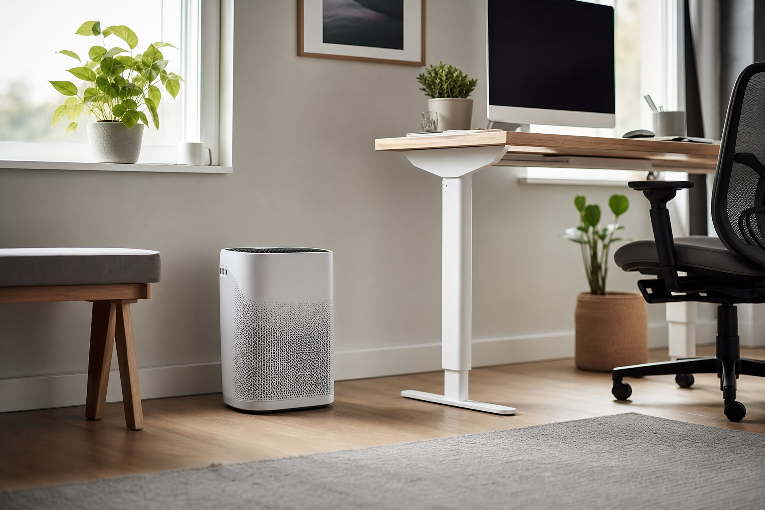 Indoor air purifier in a calm modern office